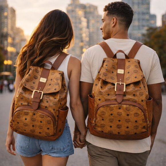 MCM Vintage Cognac Logo Print Backpack + COA